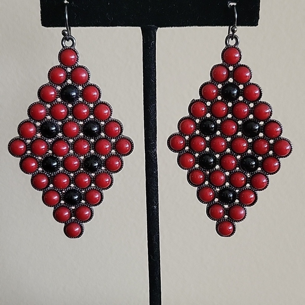Black and red statement jewelry earrings